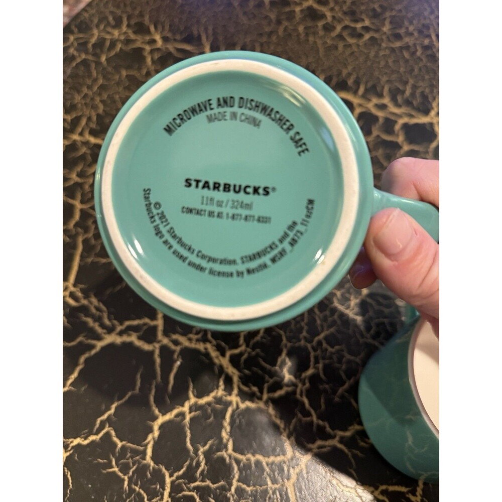 Starbucks PAIR OF 2 Siren Green Logo 11oz Aqua Teal Seafoam Green Coffee Mugs - Picture 3 of 7